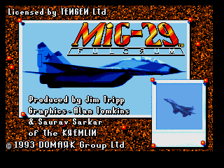MiG-29: Fighter Pilot title screen for Sega Genesis
